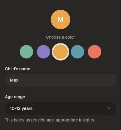 Add a child profile with name and age range